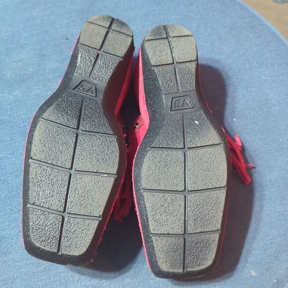 VICTORIA SECRET SENELA 9 red LEATHER Sexy 70s Vibe MULE FRINGE WEDGE SHOE - Picture 7 of 11